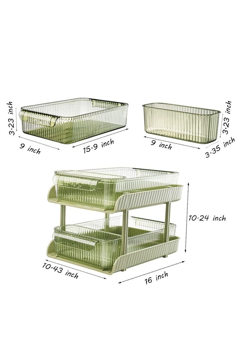 2-Tier Pull-Out Storage and Organization with 4 Clear Storage Bins- Pull Out Cabinet Organizer-Bathroom Organizers and Storage,Makeup Organizer-Ideal for Kitchen,Office,Under Sink Organizer (Avocado green)