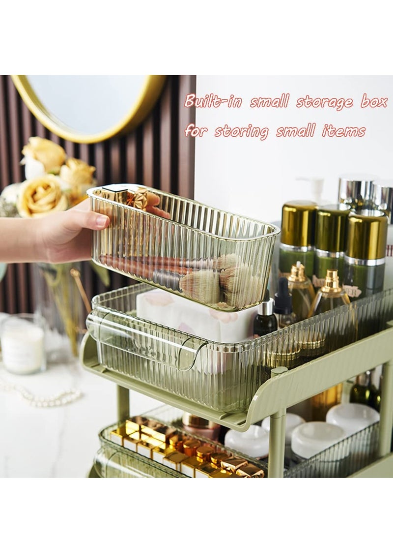 2-Tier Pull-Out Storage and Organization with 4 Clear Storage Bins- Pull Out Cabinet Organizer-Bathroom Organizers and Storage,Makeup Organizer-Ideal for Kitchen,Office,Under Sink Organizer (Avocado green)