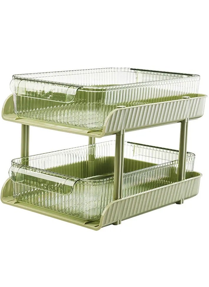 2-Tier Pull-Out Storage and Organization with 4 Clear Storage Bins- Pull Out Cabinet Organizer-Bathroom Organizers and Storage,Makeup Organizer-Ideal for Kitchen,Office,Under Sink Organizer (Avocado green)