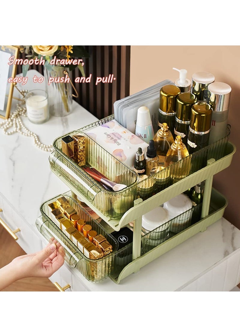 2-Tier Pull-Out Storage and Organization with 4 Clear Storage Bins- Pull Out Cabinet Organizer-Bathroom Organizers and Storage,Makeup Organizer-Ideal for Kitchen,Office,Under Sink Organizer (Avocado green)