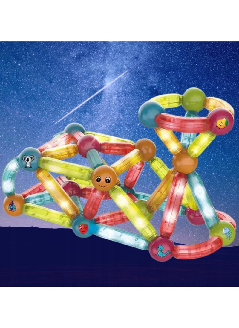 مجموعة كتل بناء مغناطيسية سحرية 52 قطعة - بلاط بناء تعليمي STEM للأطفال والصغار، كتل مغناطيسية 3D إبداعية، كتل إبداعية، ومجموعة ألعاب بناء للأطفال من 3 سنوات فما فوق