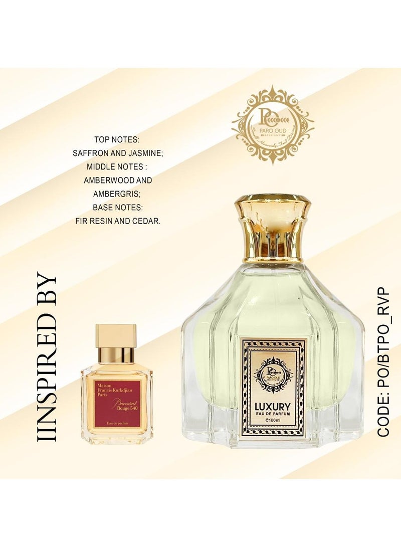 PARO  OUD LUXURY I INSPIRED BY BACCARAT ROUGE 540 I ORIENTAL PERUFUMES  I Oriental Floral fragrance for women and men I woody I amber I