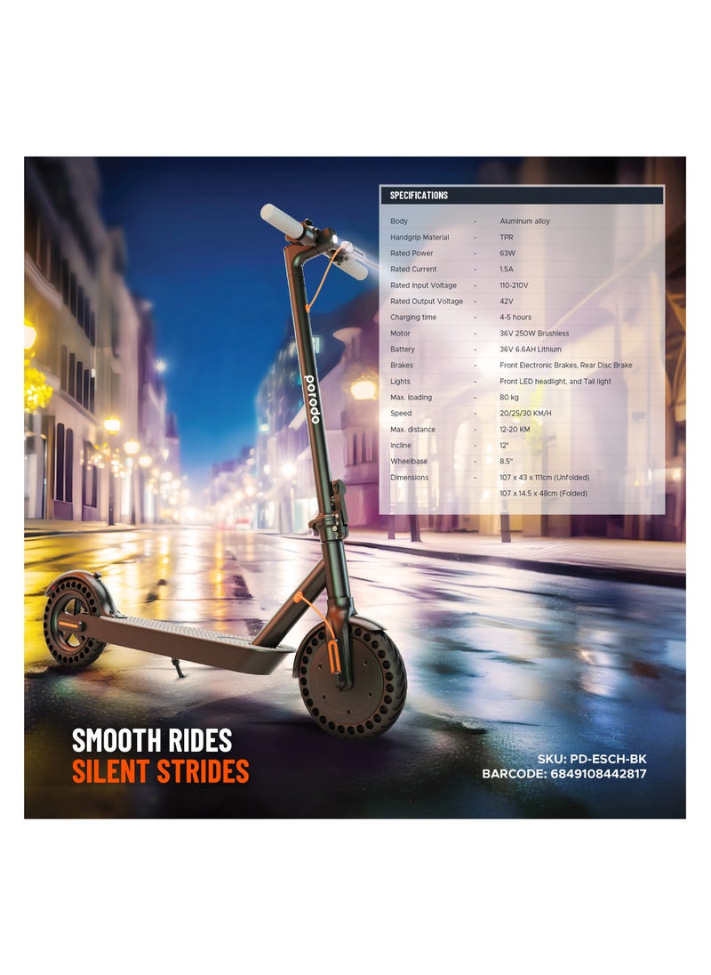 Electric City Scooter Pro 250W with Helmet / Included Phone Mount / 80kg Load / Durable Aluminum Alloy Scooter / Foldable - Black