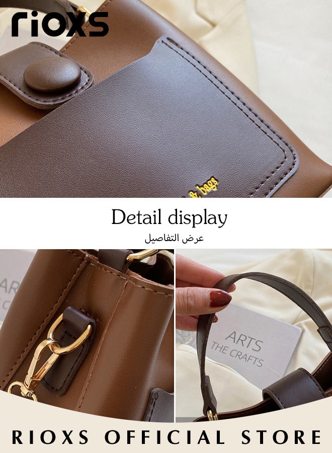 Women's Multifunctional Bucket Bag with Zipper Closure, Retro Tote Shoulder Bag, Small Trendy Crossbody Bag with a Zipped Pocket Inside, Made of PU Leather with Clean Edges and Seams, Perfect for Using in Office, Dating or Other Daily Occasions, 19*12*17.5CM