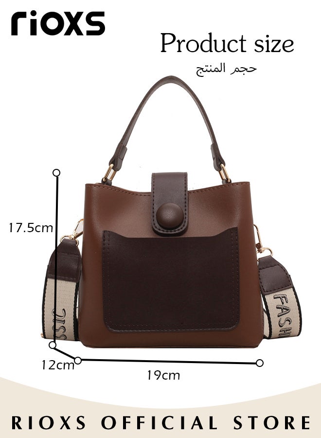 Women's Multifunctional Bucket Bag with Zipper Closure, Retro Tote Shoulder Bag, Small Trendy Crossbody Bag with a Zipped Pocket Inside, Made of PU Leather with Clean Edges and Seams, Perfect for Using in Office, Dating or Other Daily Occasions, 19*12*17.5CM