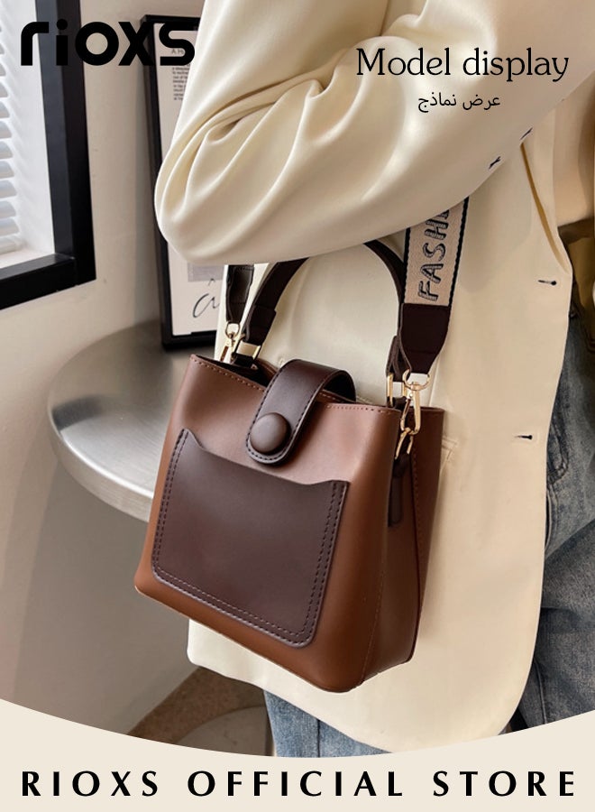 Women's Multifunctional Bucket Bag with Zipper Closure, Retro Tote Shoulder Bag, Small Trendy Crossbody Bag with a Zipped Pocket Inside, Made of PU Leather with Clean Edges and Seams, Perfect for Using in Office, Dating or Other Daily Occasions, 19*12*17.5CM