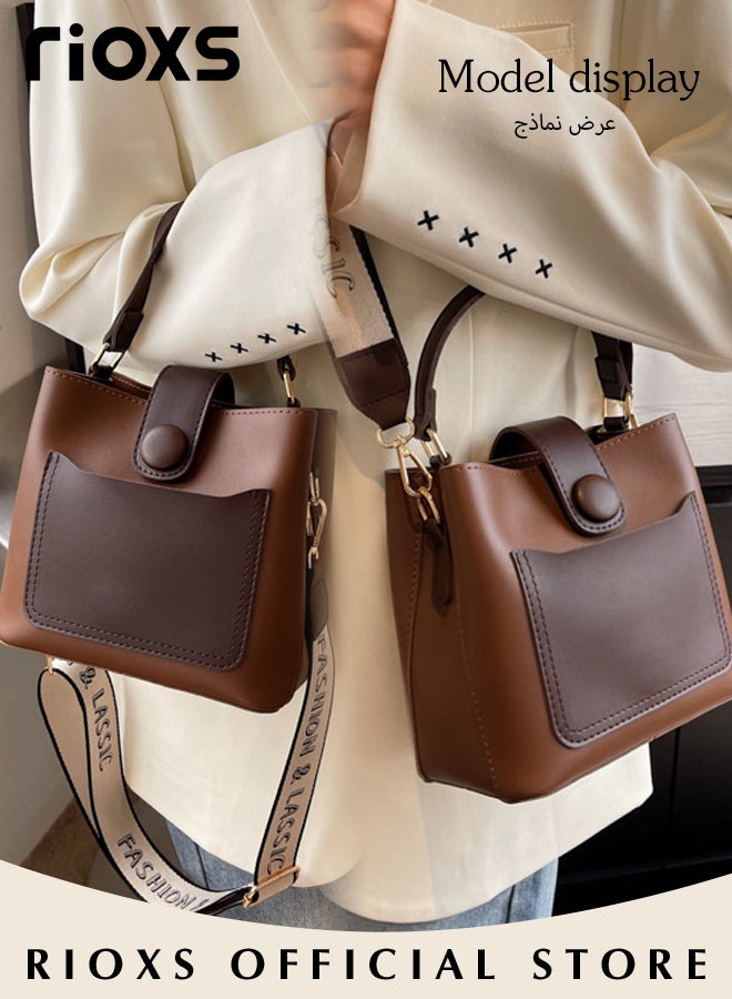 Women's Multifunctional Bucket Bag with Zipper Closure, Retro Tote Shoulder Bag, Small Trendy Crossbody Bag with a Zipped Pocket Inside, Made of PU Leather with Clean Edges and Seams, Perfect for Using in Office, Dating or Other Daily Occasions, 19*12*17.5CM