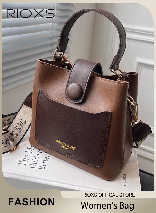 Women's Multifunctional Bucket Bag with Zipper Closure, Retro Tote Shoulder Bag, Small Trendy Crossbody Bag with a Zipped Pocket Inside, Made of PU Leather with Clean Edges and Seams, Perfect for Using in Office, Dating or Other Daily Occasions, 19*12*17.5CM