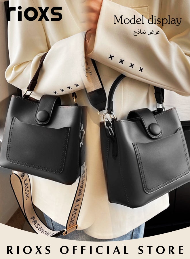 Women's Multifunctional Bucket Bag with Zipper Closure, Retro Tote Shoulder Bag, Small Trendy Crossbody Bag with a Zipped Pocket Inside, Made of PU Leather with Clean Edges and Seams, Perfect for Using in Office, Dating or Other Daily Occasions, 19*12*17.5CM