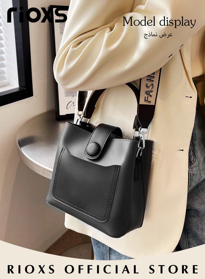 Women's Multifunctional Bucket Bag with Zipper Closure, Retro Tote Shoulder Bag, Small Trendy Crossbody Bag with a Zipped Pocket Inside, Made of PU Leather with Clean Edges and Seams, Perfect for Using in Office, Dating or Other Daily Occasions, 19*12*17.5CM