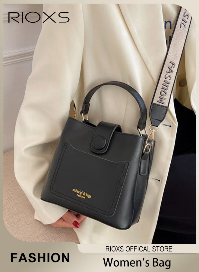 Women's Multifunctional Bucket Bag with Zipper Closure, Retro Tote Shoulder Bag, Small Trendy Crossbody Bag with a Zipped Pocket Inside, Made of PU Leather with Clean Edges and Seams, Perfect for Using in Office, Dating or Other Daily Occasions, 19*12*17.5CM