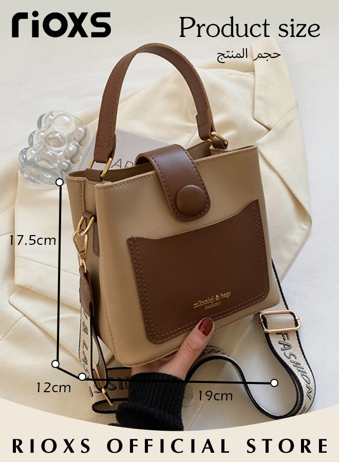 Women's Multifunctional Bucket Bag with Zipper Closure, Retro Tote Shoulder Bag, Small Trendy Crossbody Bag with a Zipped Pocket Inside, Made of PU Leather with Clean Edges and Seams, Perfect for Using in Office, Dating or Other Daily Occasions, 19*12*17.5CM, Business Tote Bag, Professional Work Bag for Women