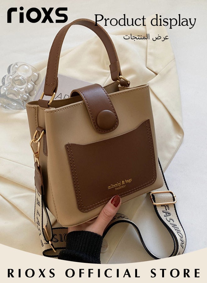 Women's Multifunctional Bucket Bag with Zipper Closure, Retro Tote Shoulder Bag, Small Trendy Crossbody Bag with a Zipped Pocket Inside, Made of PU Leather with Clean Edges and Seams, Perfect for Using in Office, Dating or Other Daily Occasions, 19*12*17.5CM, Business Tote Bag, Professional Work Bag for Women