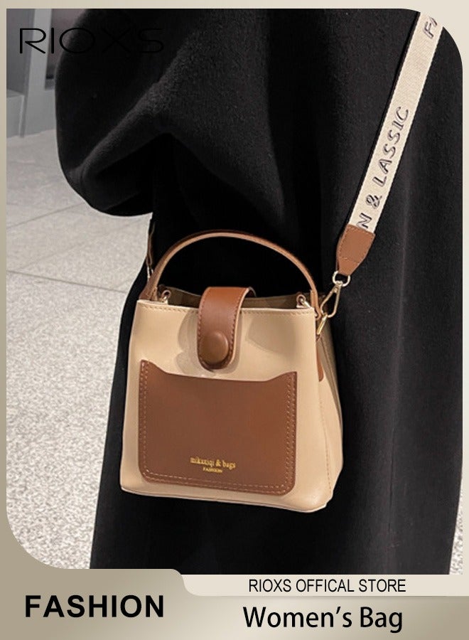 Women's Multifunctional Bucket Bag with Zipper Closure, Retro Tote Shoulder Bag, Small Trendy Crossbody Bag with a Zipped Pocket Inside, Made of PU Leather with Clean Edges and Seams, Perfect for Using in Office, Dating or Other Daily Occasions, 19*12*17.5CM, Business Tote Bag, Professional Work Bag for Women