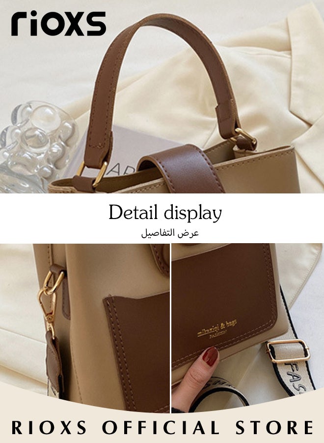 Women's Multifunctional Bucket Bag with Zipper Closure, Retro Tote Shoulder Bag, Small Trendy Crossbody Bag with a Zipped Pocket Inside, Made of PU Leather with Clean Edges and Seams, Perfect for Using in Office, Dating or Other Daily Occasions, 19*12*17.5CM, Business Tote Bag, Professional Work Bag for Women