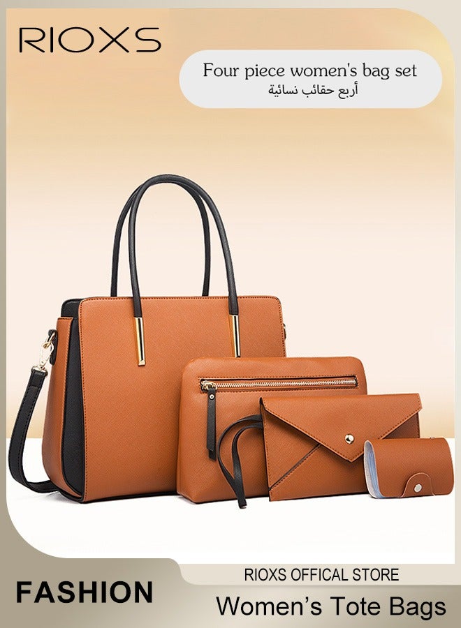 4 pcs Women Fashion Bags Large Capacity Satchel Purses and Handbags for Women Colour Clash Shoulder Tote Bags and Wallets