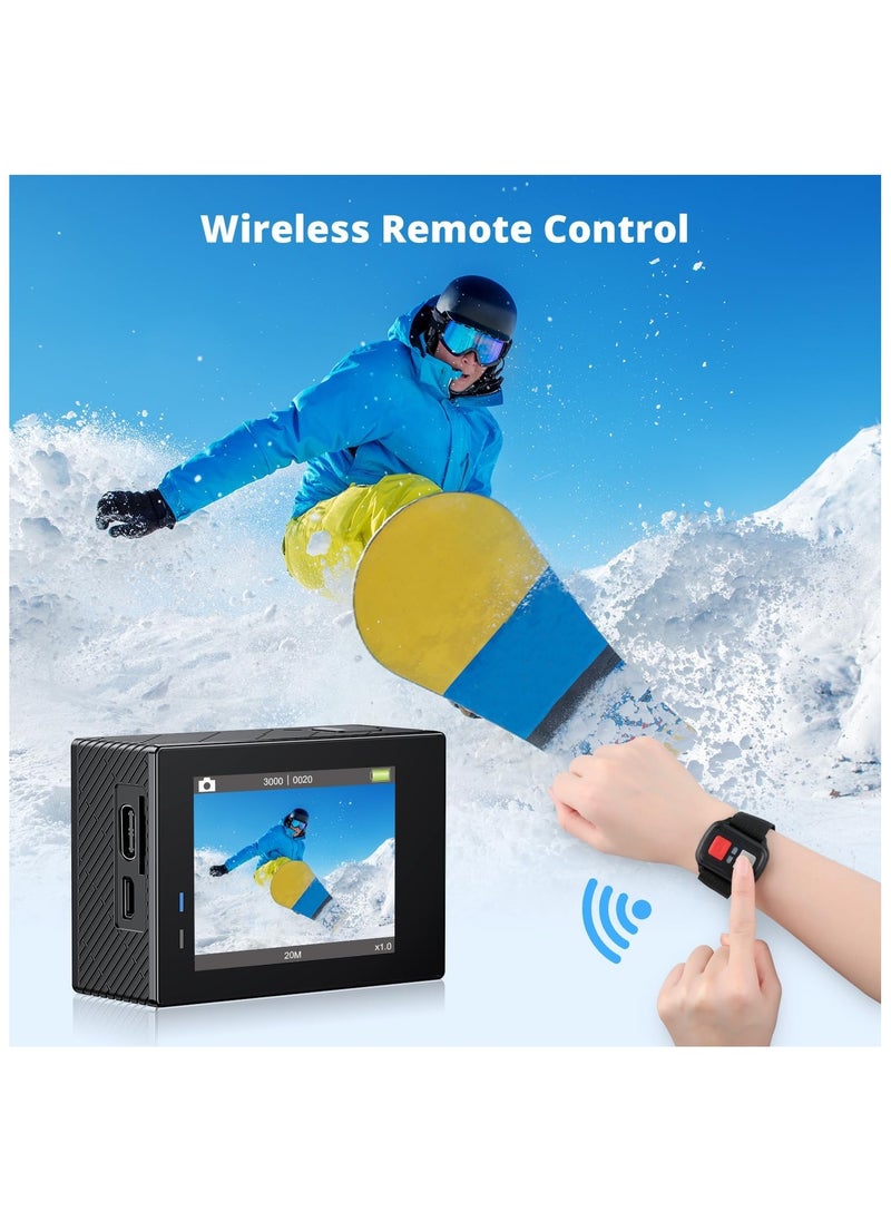 AKASO Brave 4 4K WiFi Action Camera 20MP Ultra HD with EIS 30m Underwater Waterproof Camera Remote Control 5X Zoom Video Camcorder with 2 Batteries and Accessories Kit ,Black