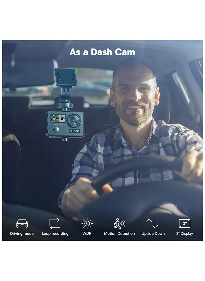AKASO Brave 4 4K WiFi Action Camera 20MP Ultra HD with EIS 30m Underwater Waterproof Camera Remote Control 5X Zoom Video Camcorder with 2 Batteries and Accessories Kit ,Black