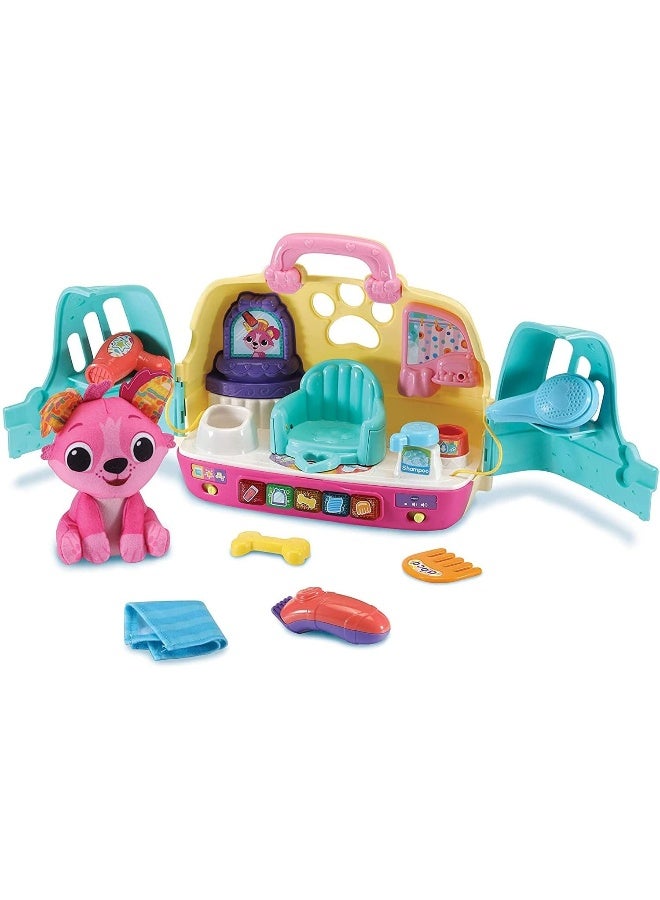 Play & Go Puppy Salon, Soft Puppy Toy for Pretend Play, Interactive Toy Dog with Salon Accessories, Cute Toy Puppy with Lights, Dog Toy with Carry Case for Girls and Boys Aged 2 Years + 30.5x38.2x15cm
