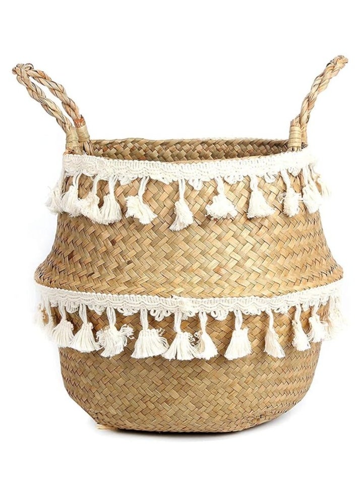 Medium Macrame Wicker Storage Basket