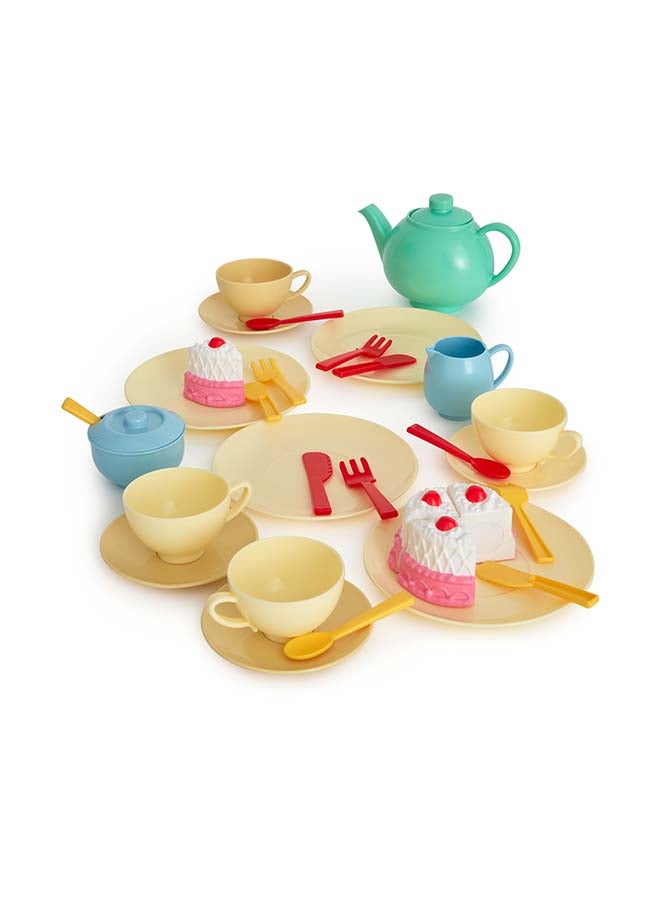 36-Piece Tea Set: Colorful Playset With Teapot, Milk Jug, Cups, Saucers, Cake, And More. Suitable For Preschool Toys, For Children Aged 3+