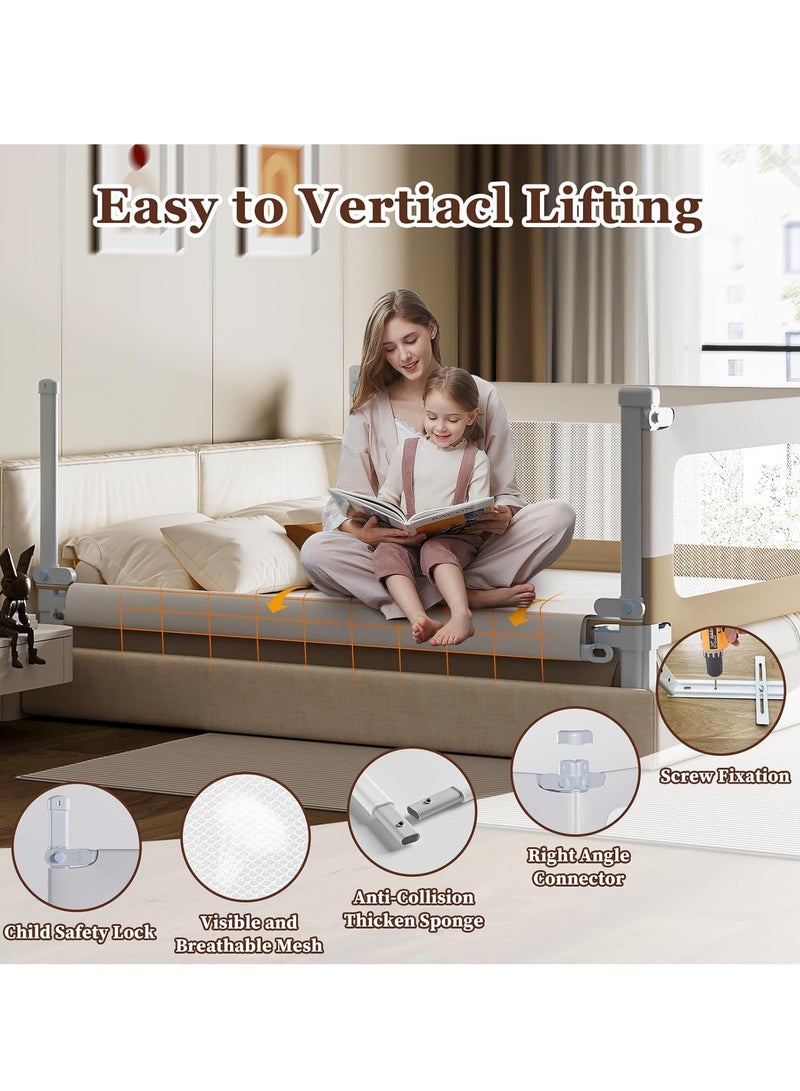 Baby Bed Rail Guard for Toddlers - Double Child Lock, Safety Bed Rail forToddlers, Infants - Height Adjustable Extra Tall Toddler Bed Rails for Full, Queen, King Size Beds - 1 Side, 2M