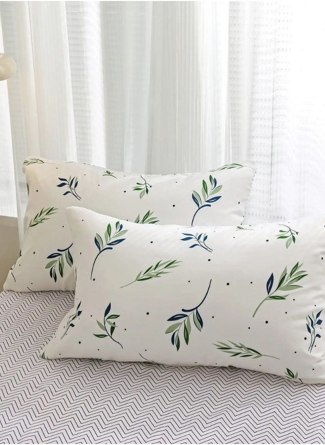 King Size 6 Piece Bedding Set Without Filler, Soft Fabric Small Green Leaves Design.