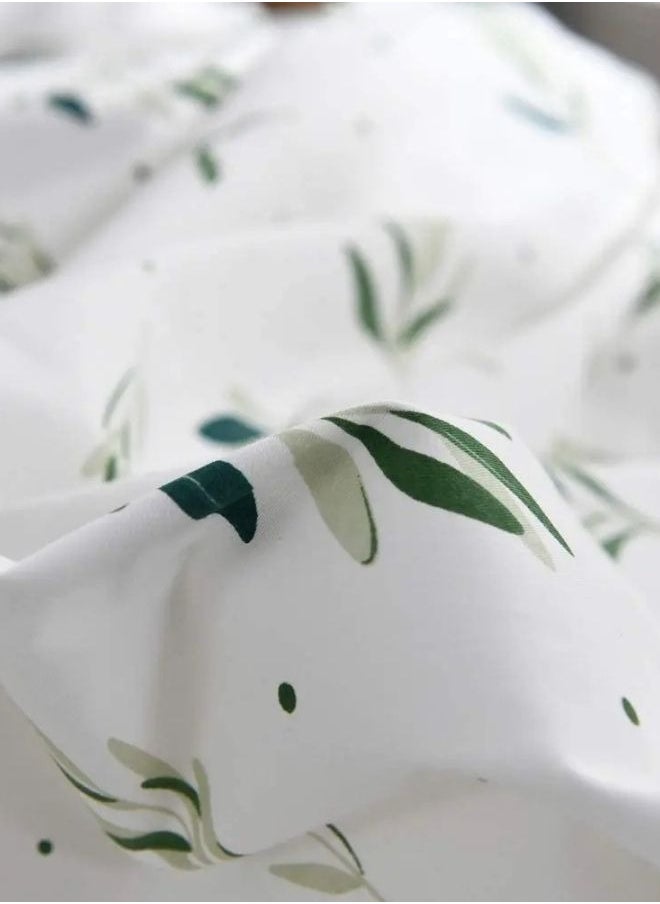 King Size 6 Piece Bedding Set Without Filler, Soft Fabric Small Green Leaves Design.