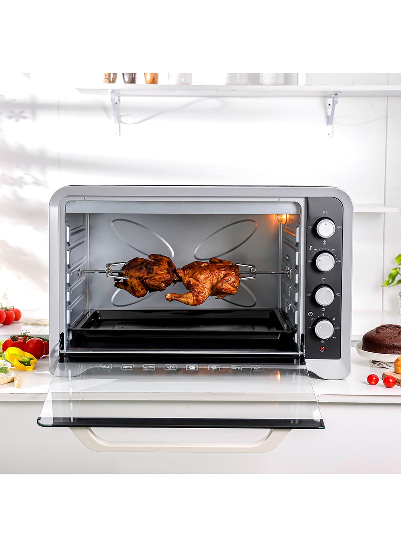 Electric Oven 80 L 2400 W| Rotisserie, Convection Functions and Inner Lamp| Easy to Use Control Knobs, 4 Stages Heating Selector, 100-230 Degree Celsius Adjustable Temperature| Perfect for Baking, Roasting, Cooking Meat, Cakes Etc.| 2 Years Warranty 80 L 2400 W GO4402NV Black/Silver