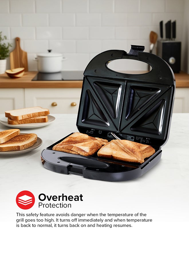 2 Slice Sandwich Maker Toaster OMGM2321, 750W Equipped With Non-Stick Coating And Overheat Protection, Perfect For Making Sandwiches, Bread Toast 750 W OMGM2321 Black