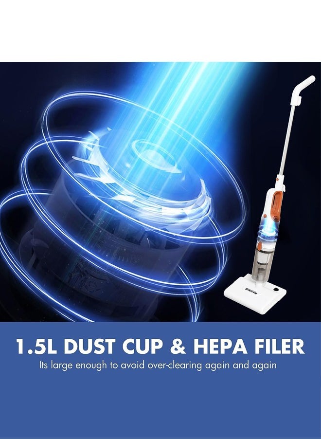 Vacuum Cleaner 8 in 1 Corded Stick Wet & Dry Vacuum Cleaner 14KPa Powerful Suction with 400W Motor, 5M Long Cord Light Weight Electric Vacuum Cleaner for Home Hard Floor & Carpet with Strong Mites Removal Machine