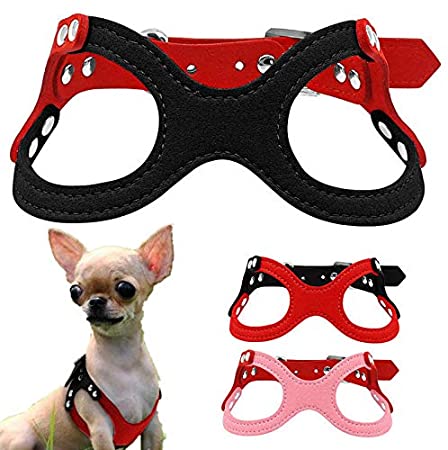 Adjustable Small Pet Dog Chest Strap Vest Faux Leather Harness Accessory Red/Black