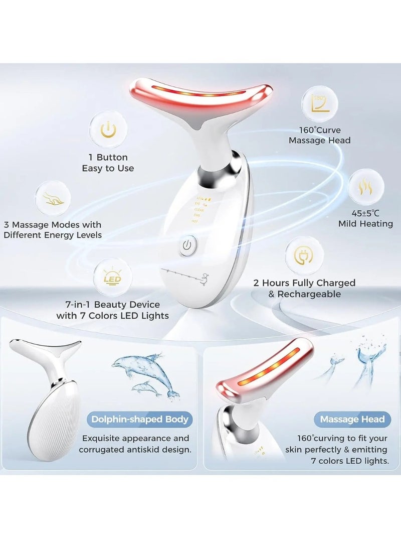 Premium 7 Color Face Massager Beauty Machine, Double Chin Therapy Facial Lifting Vibration Neck Firming Massager for Women Men Anti-Wrinkle Remove Fine Lines Neck Skin Tightening Face Lifting Machine