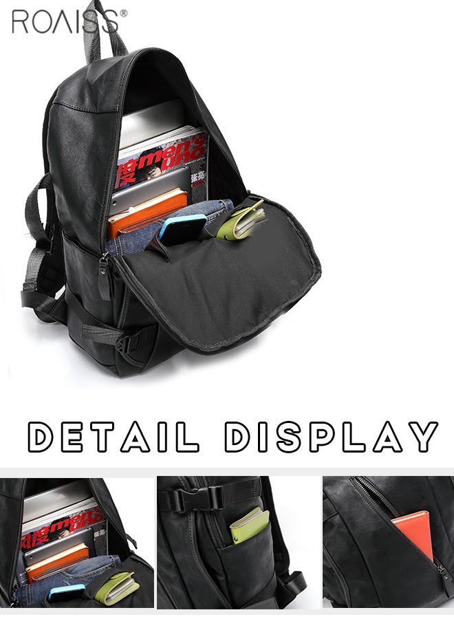 Large-Capacity Leather Backpack Men'S Daily Commuting School Business Fashion Versatile Waterproof Retro Computer School Bag