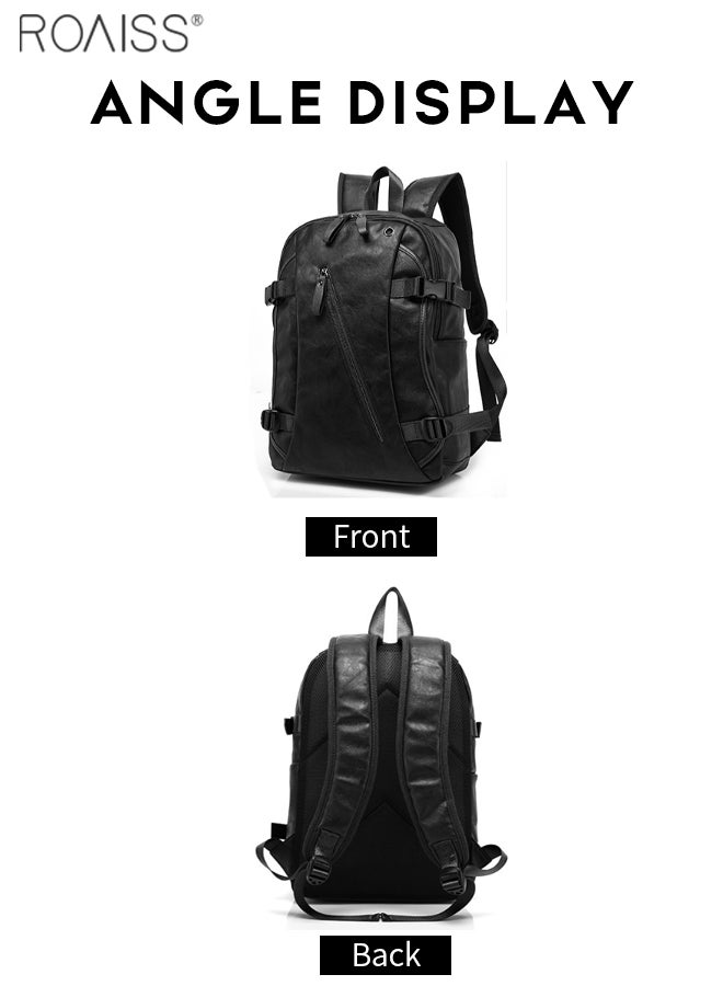 Large-Capacity Leather Backpack Men'S Daily Commuting School Business Fashion Versatile Waterproof Retro Computer School Bag