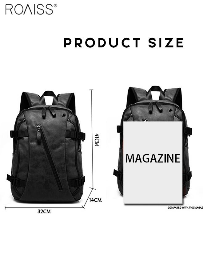 Large-Capacity Leather Backpack Men'S Daily Commuting School Business Fashion Versatile Waterproof Retro Computer School Bag