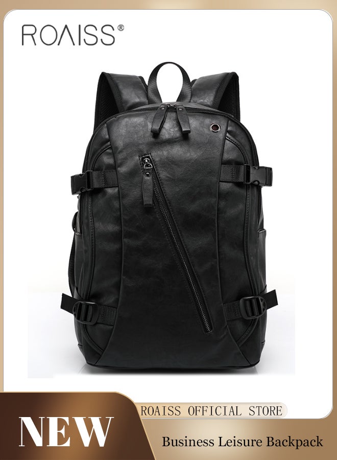 Large-Capacity Leather Backpack Men'S Daily Commuting School Business Fashion Versatile Waterproof Retro Computer School Bag