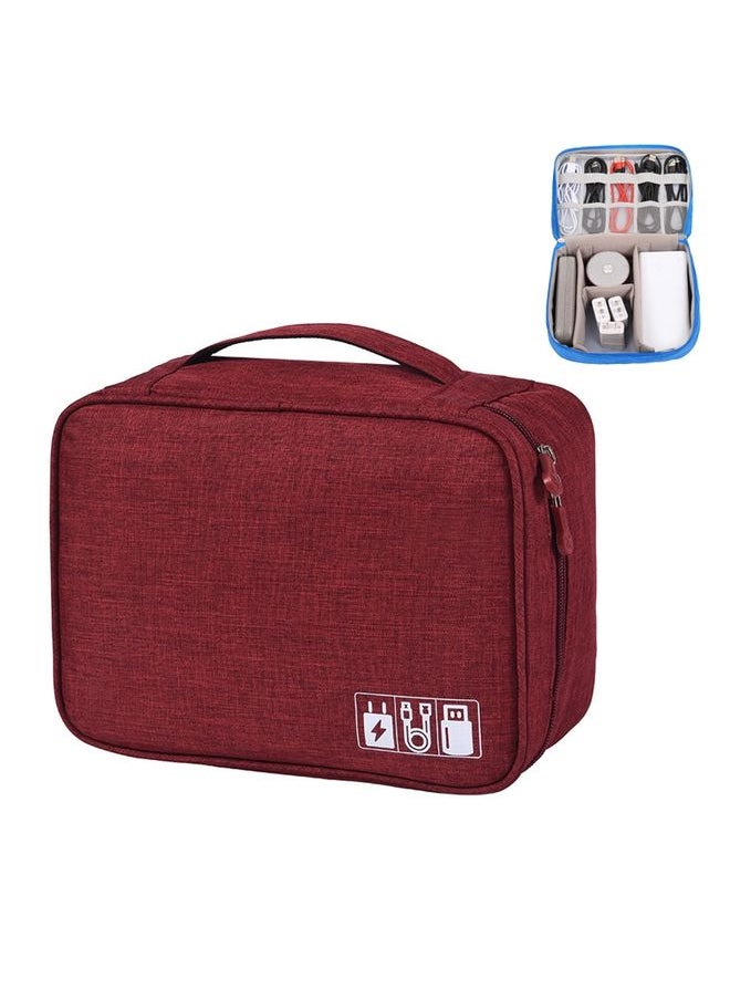 Multifunctional Cationic Digital U Disk Data Cable Storage Bag(Wine Red)