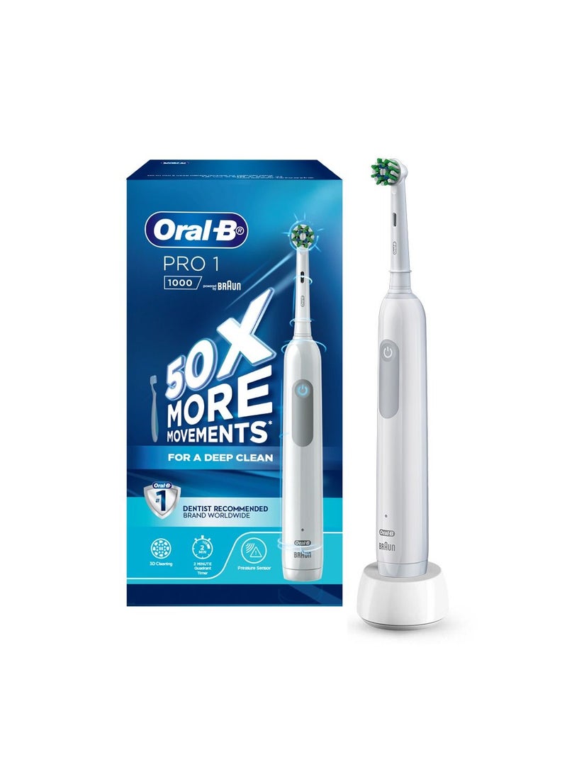 Pro 1 1000 Rechargeable Electric Toothbrush With Pressure Sensor Powered By Braun White