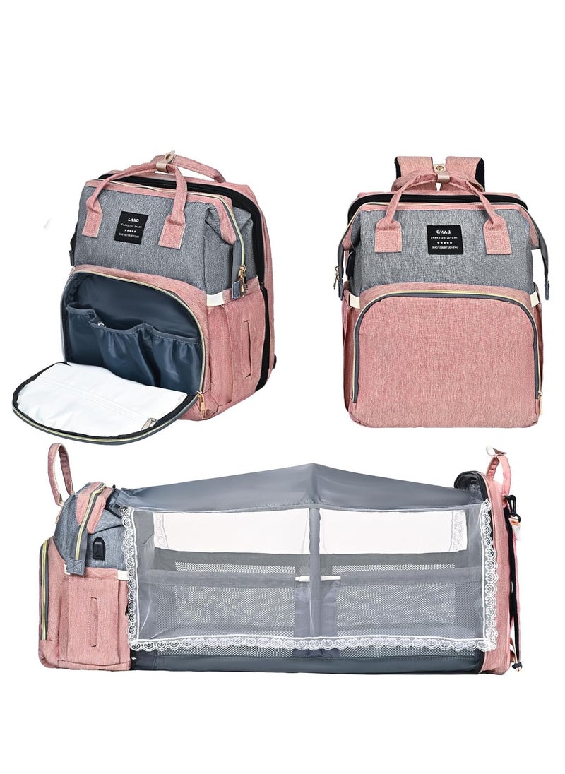 Diaper Bag Backpack, Baby Bag Diaper Bag with Changing Station & Toy Bar, Baby Girl Boy Diaper Bag for Dad Mom Travel Baby Shower Gifts, Large Capacity, 900d Oxford, USB Port, 3 Toys, Pink