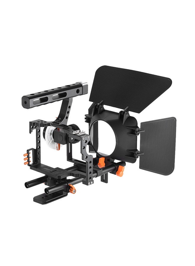 Aluminum Alloy Camera Camcorder Video Cage Rig Kit Film Making System w/ Matte Box + Follow Focus + Handle + 15mm Rod