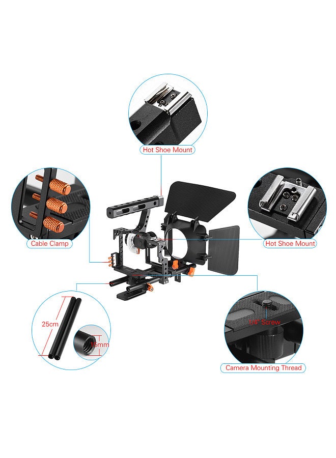 Aluminum Alloy Camera Camcorder Video Cage Rig Kit Film Making System w/ Matte Box + Follow Focus + Handle + 15mm Rod