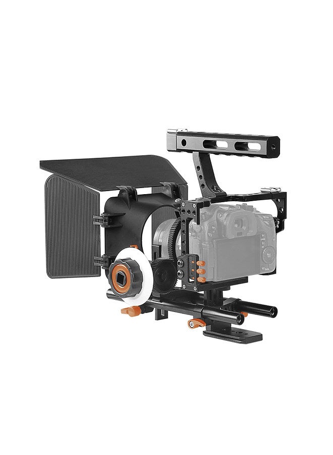 Aluminum Alloy Camera Camcorder Video Cage Rig Kit Film Making System w/ Matte Box + Follow Focus + Handle + 15mm Rod