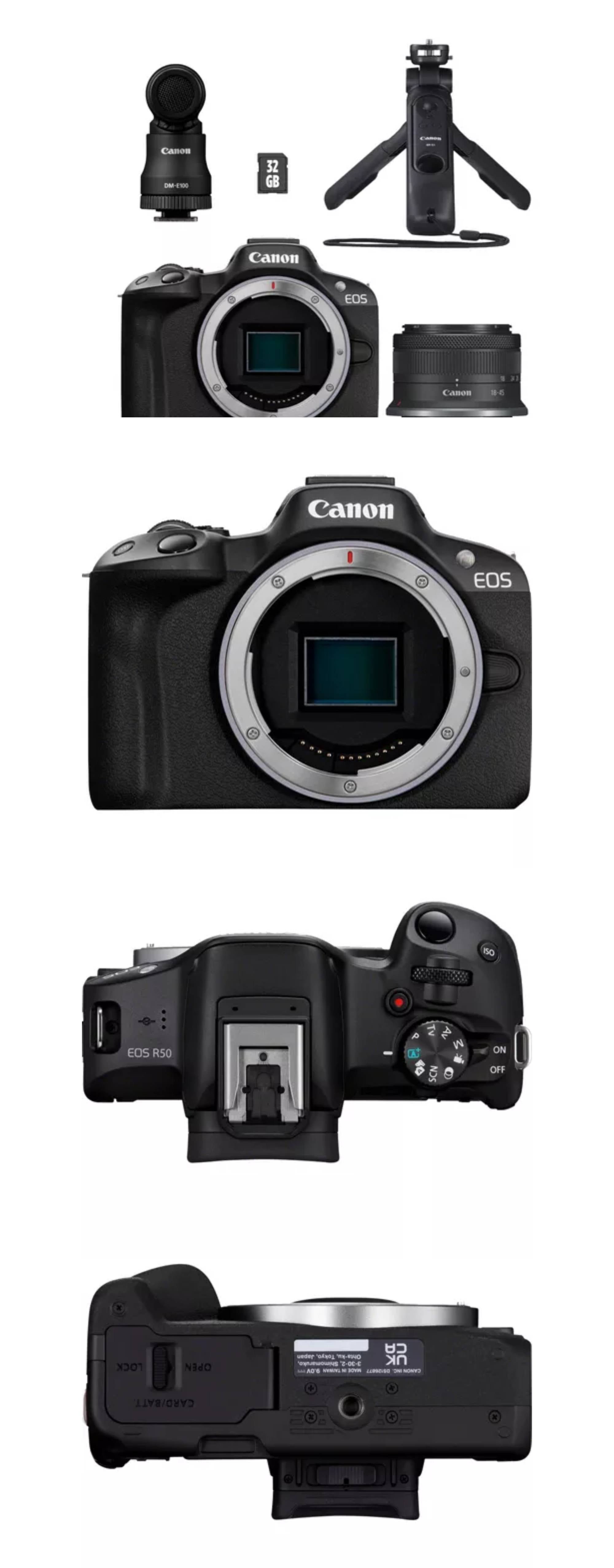 EOS R50 Mirrorless Camera Content Creator Kit, Black including RF-S18-45mm F4.5-6.3 IS STM Lens (Upgraded M50 Mark II Model)