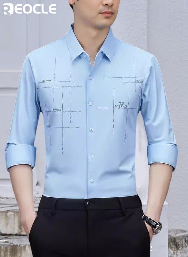 Men's Business Slim Fit Shirt Official Long Sleeve Stretch Dress Shirt Wrinkle-Free Regular Fit Button Down Shirts