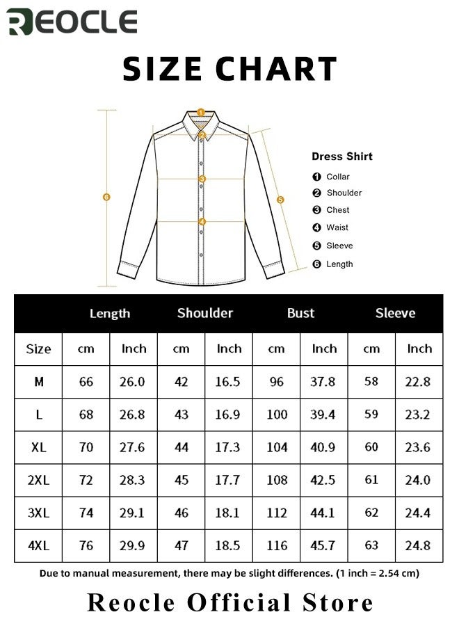 Men's Business Slim Fit Shirt Official Long Sleeve Stretch Dress Shirt Wrinkle-Free Regular Fit Button Down Shirts