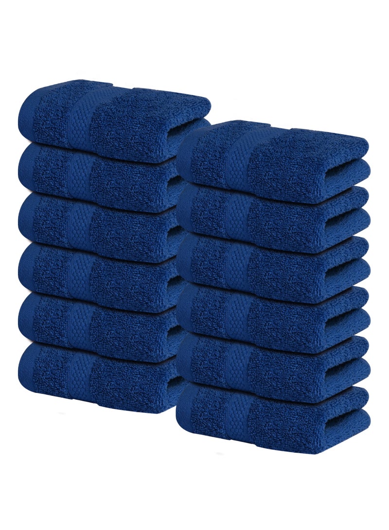 Infinitee Xclusives [12 Pack] Premium Blue Wash Cloths and Face Towels, 33cm x 33cm 100% Cotton, Soft and Absorbent Washcloths Set - Perfect for Bathroom, Gym, and Spa