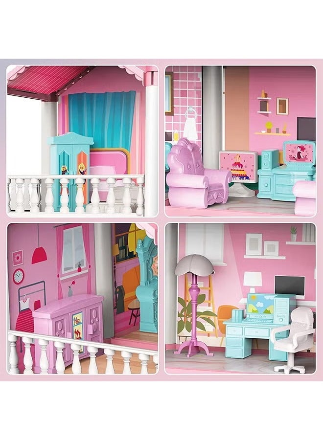 DIY Doll House With Night Light Princess Dream,Dream House Villa For Girls Pretend Toys-2 Story 4 Rooms Dollhouse,Toddler Playhouse Kid House Kids Gift For Girls Best Birthday Gift Children's Day Dollhouse