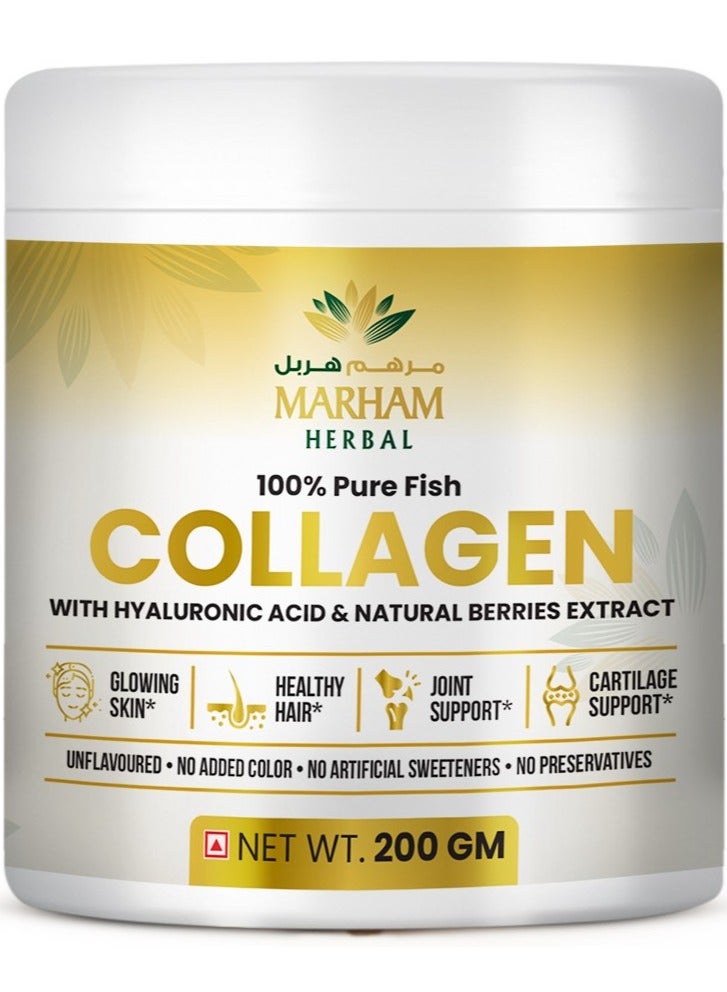100% Pure Fish Collagen With Hyaluronic Acid & Natural Berries Extract for Glowing Skin, Healthy Hair, Joint Support and Cartilage Support | 200G