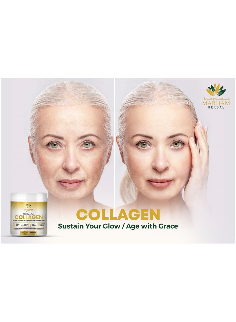 100% Pure Fish Collagen With Hyaluronic Acid & Natural Berries Extract for Glowing Skin, Healthy Hair, Joint Support and Cartilage Support | 200G
